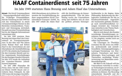 Presseartikel in der MAINPOST zum Thema „HAAF Containerdienst seit 75 Jahren“ 02.07.2024